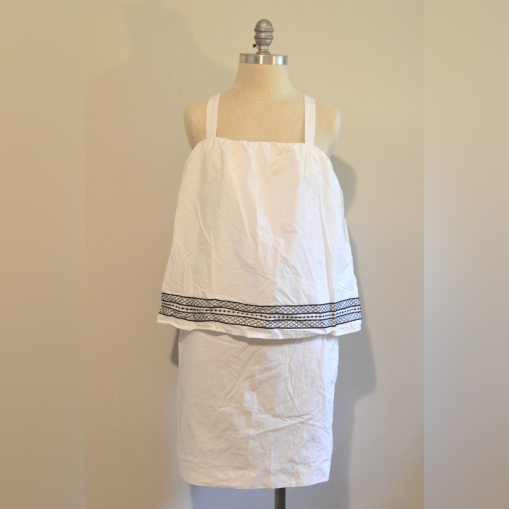 Anthropologie White Sleeveless Poplin Dress with Black Trim Size 6